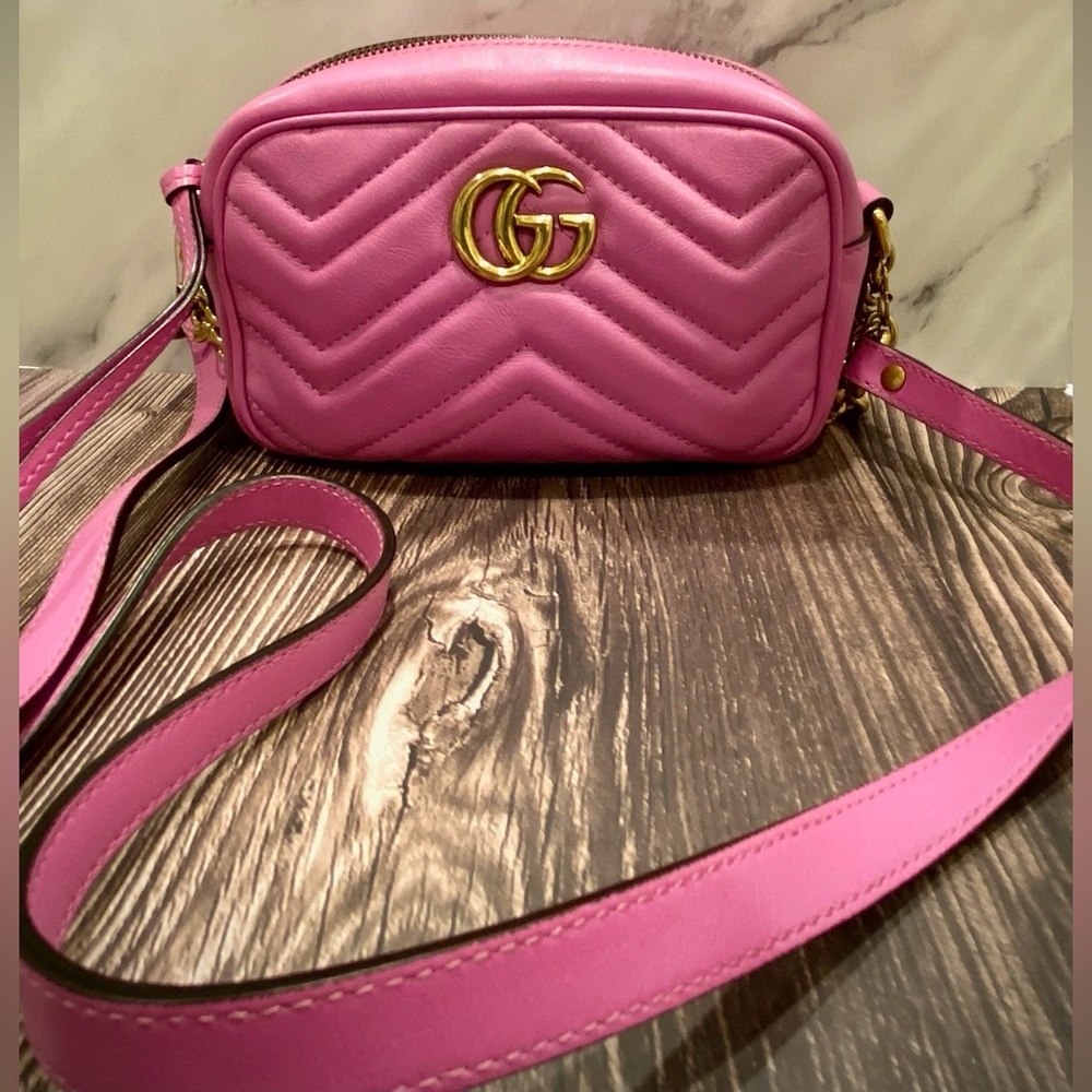 Gucci Pink Chevron Crossbody with Gold Logo
